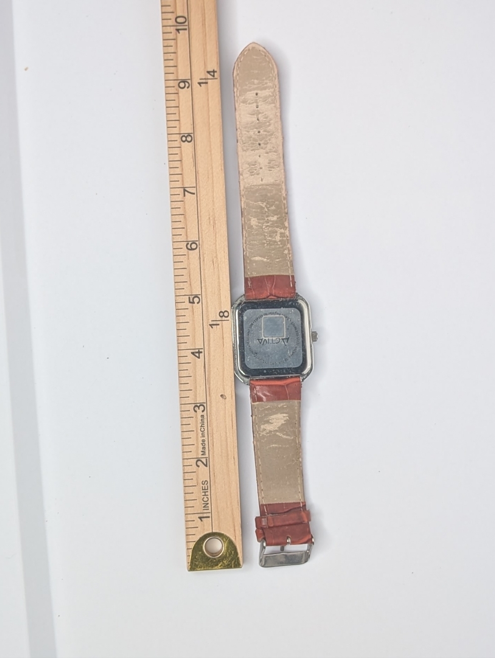 Vintage Activa Watch Swiss Rhinestone Crystal Bezel Brown Faux Croc Strap 30M - Picture 9 of 11